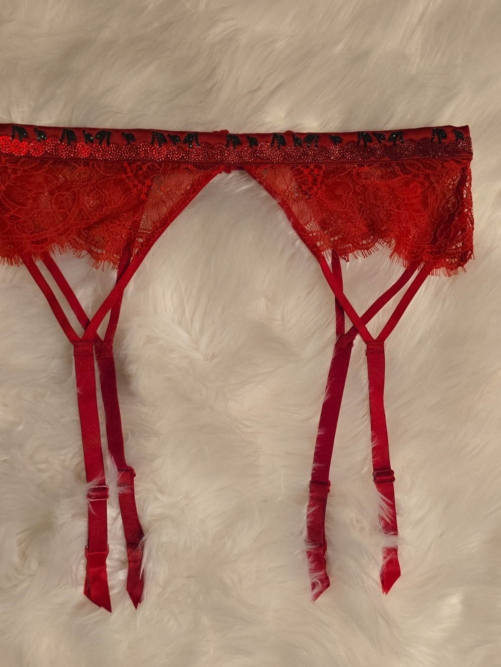 Shine Strap Lace Garter Belt In Cherry Red SIZE XS/S